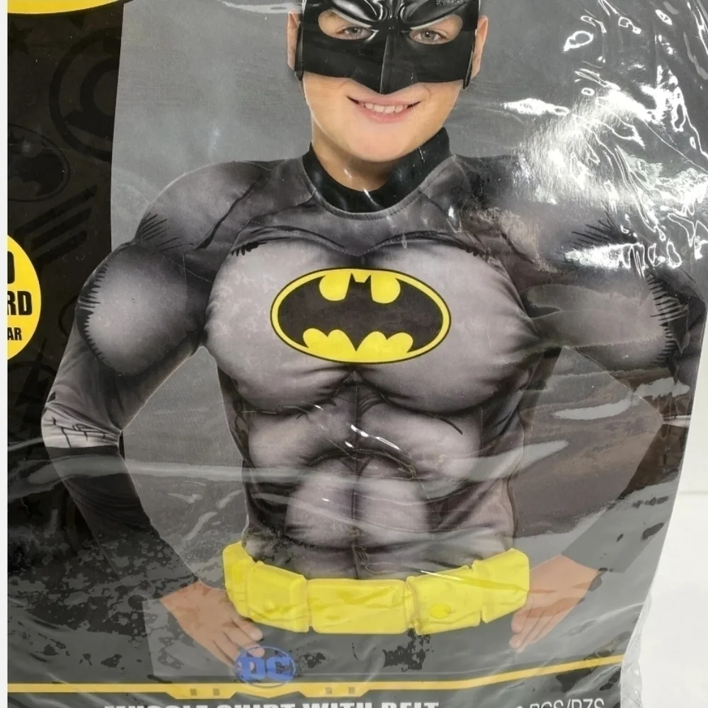 NWT Batman Muscle Shirt w/ Belt Halloween Costume Cosplay Child Standard Size
